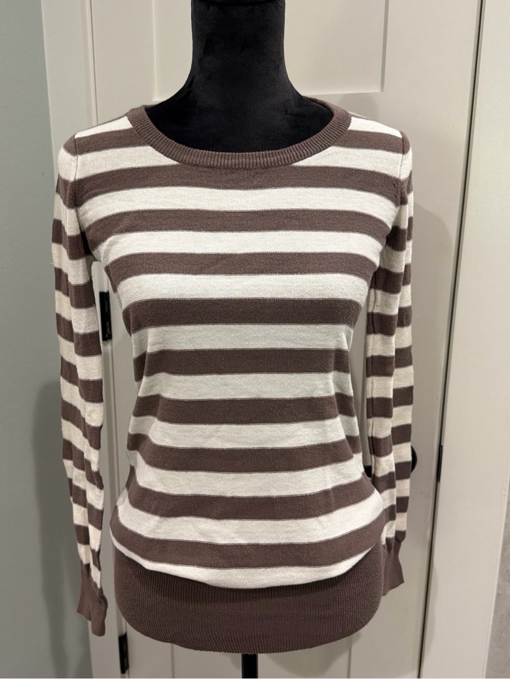Vintage Forever 21 Brown & Cream Minimalist Classic 100% Cotton Striped Long Top